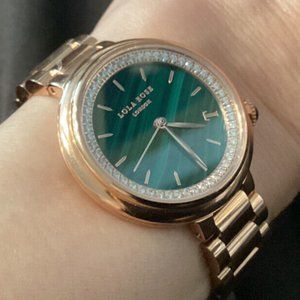 Lola Rose Rose Gold Pavé Crystal & Green Malachite Watch